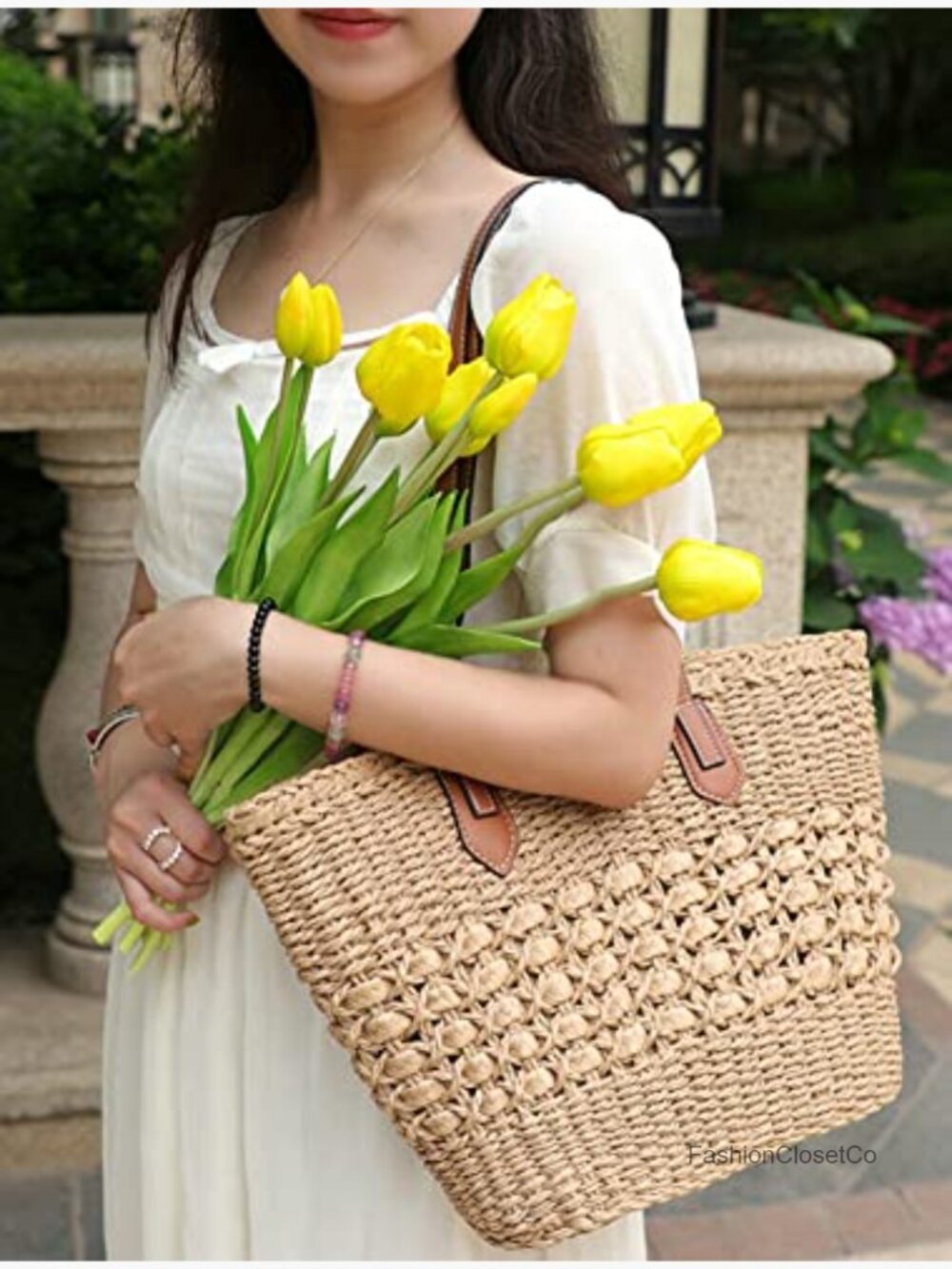 Straw Woven Tote Bag Large Summer Beach Handbag Top Handle Shoulder Bag - Picture 3 of 7